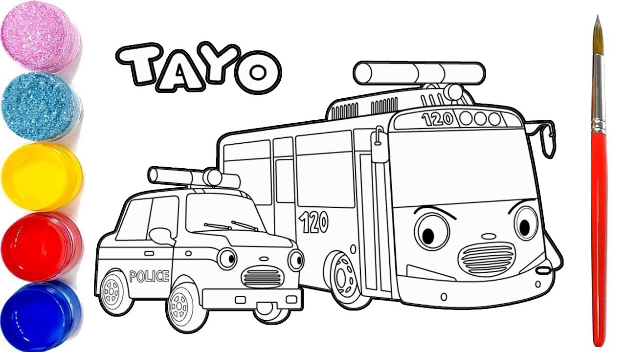Vẽ Tranh Xe Buýt Tayo Và Xe Cảnh Sát Phim Hoạt Hình Hay Nhất 💖 Tayo The  Little Bus 💖 - Youtube