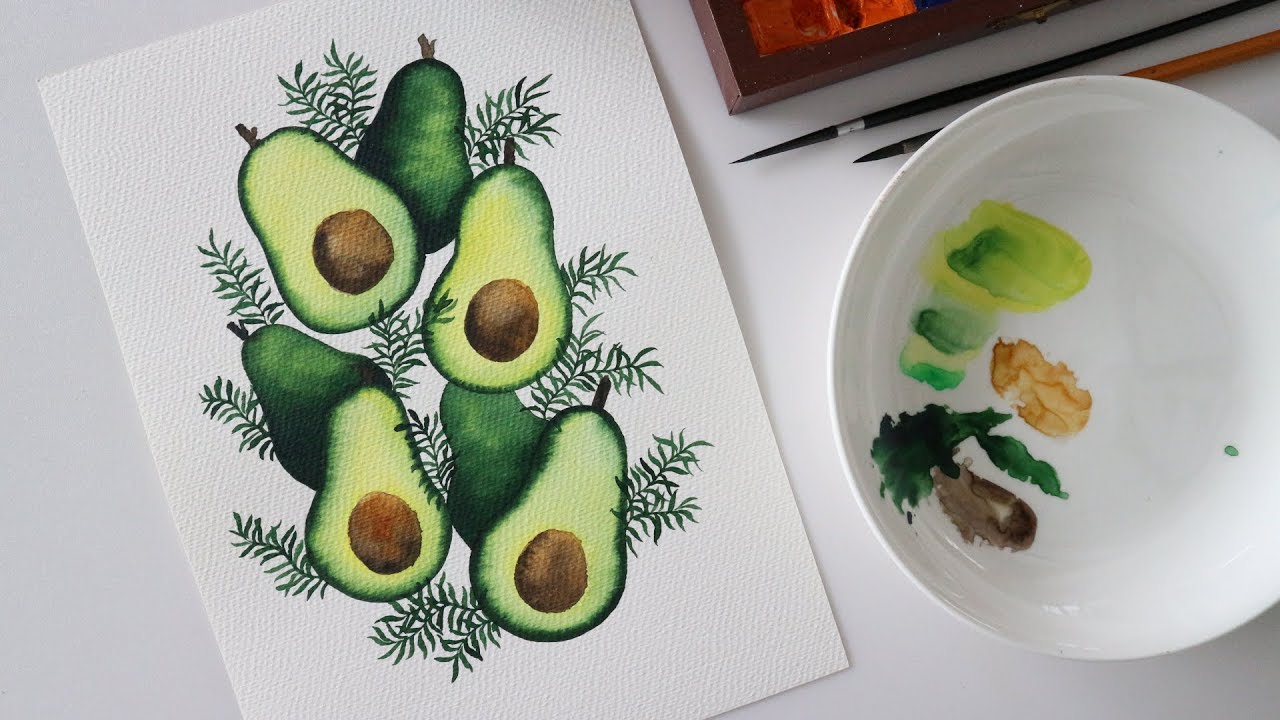 Art#11| Vẽ Quả Bơ Đơn Giản Bằng Màu Nước| How To Paint Avocado In  Watercolor - Youtube
