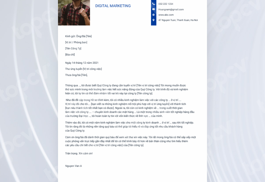 Tổng Hợp Mẫu Cover Letter (Thư Xin Việc) Chuẩn Độc Đáo - Topcv.Vn