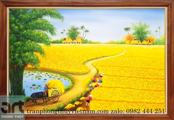 Tranh Phong Cảnh Cánh Đồng Quê Hương Mùa Lúa Chín - Tranh Phong Thủy
