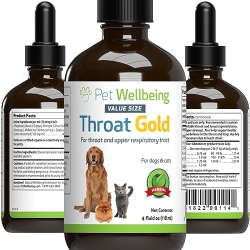 Amazon.Com : Pet Wellbeing Throat Gold For Dogs & Cats - Vet-Formulated -  Soothes Throat Discomfort, Hoarseness, Leash Strain, Occasional Cough -  Natural Herbal Supplement 4 Oz (118 Ml) : Pet Supplies