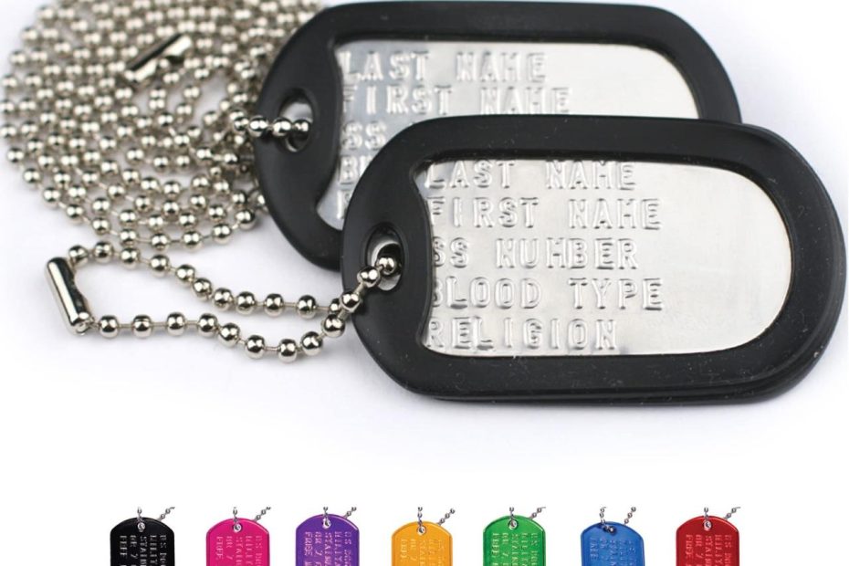 Amazon.Com : Gotags Personalized Dog Tags, Custom Us Military Id Necklace  Set , Steel Ball Chain And Tag Silencers, Stainless Steel, Black, Blue,  Green, Gold, Pink, Purple, Or Red : Pet Supplies