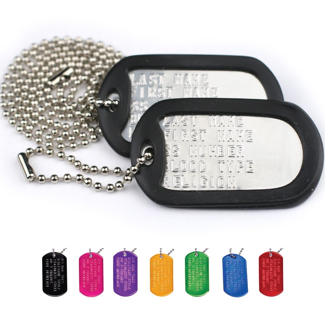 Amazon.com : GoTags Personalized Dog Tags, Custom US Military ID Necklace Set , Steel Ball Chain and Tag Silencers, Stainless Steel, Black, Blue, Green, Gold, Pink, Purple, or Red : Pet Supplies Amazon.Com : Gotags Personalized Dog Tags, Custom Us Military Id Necklace Set , Steel Ball Chain And Tag Silencers, Stainless Steel, Black, Blue, Green, Gold, Pink, Purple, Or Red : Pet Supplies