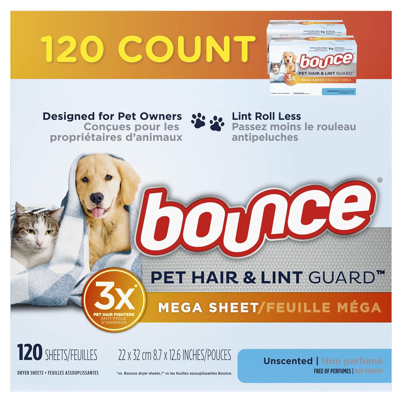 Amazon.com: Bouce Bounce Pet Hair and Lint Guard Mega Dryer Sheets for Laundry, Fabric Softener with 3X Pet Hair Fighters, Unscented, Hypoallergenic, 120 Count : Health & Household Amazon.Com: Bouce Bounce Pet Hair And Lint Guard Mega Dryer Sheets For Laundry, Fabric Softener With 3X Pet Hair Fighters, Unscented, Hypoallergenic, 120 Count : Health & Household